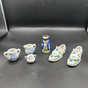 Lot of 6 Vintage Miniatures Toby Pitcher, Floral Shoes, Cream & Sugar Japan
